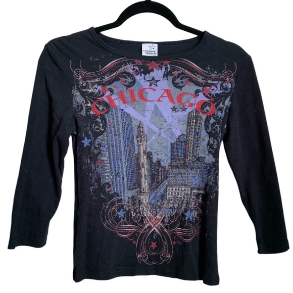VTG Chicago Womens Shirt by Creative Apparel Concepts Size Medium Y2K Crystals - Picture 6 of 8